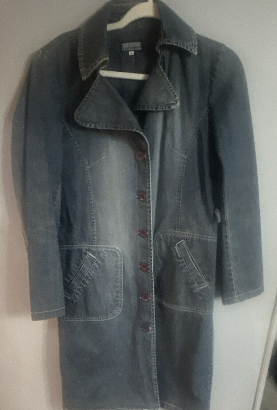 VTG Women's Long Denim Duster Jacket Blue Button Front Trucker Western Coat M